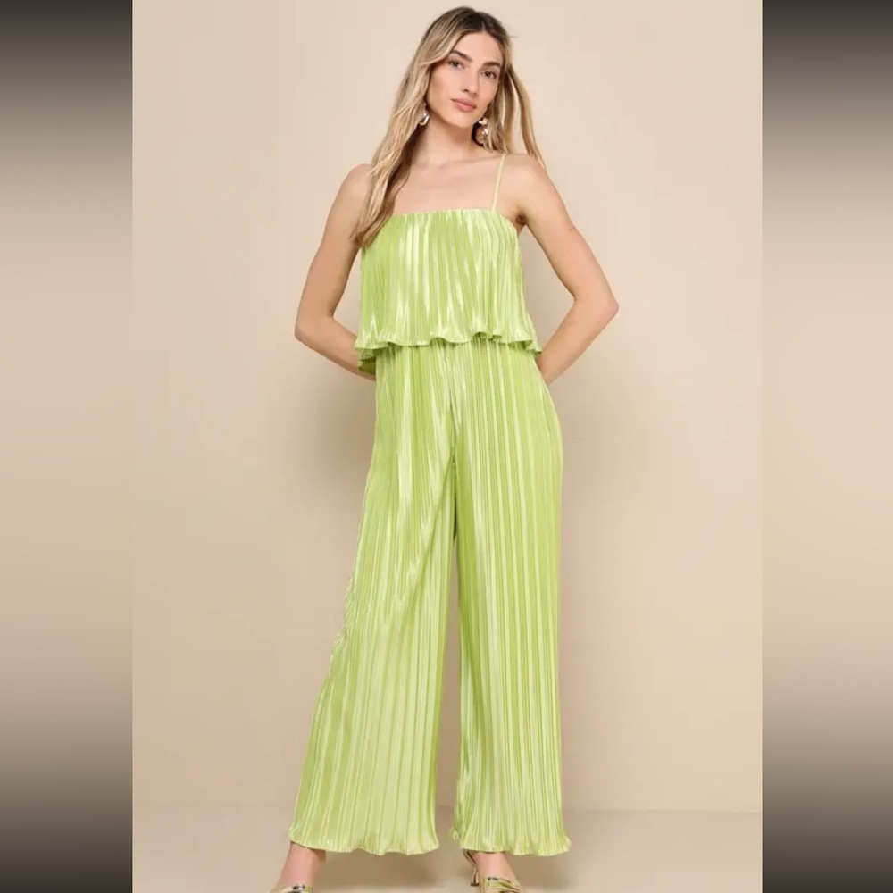 Lulu's Green Strapless Pleated Jumpsuit